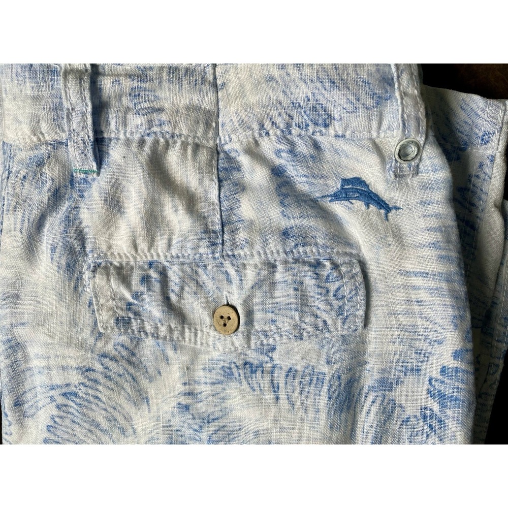 Tommy Bahama Men's Linen Chino Shorts Blue White Floral Button Pockets - Picture 9 of 9
